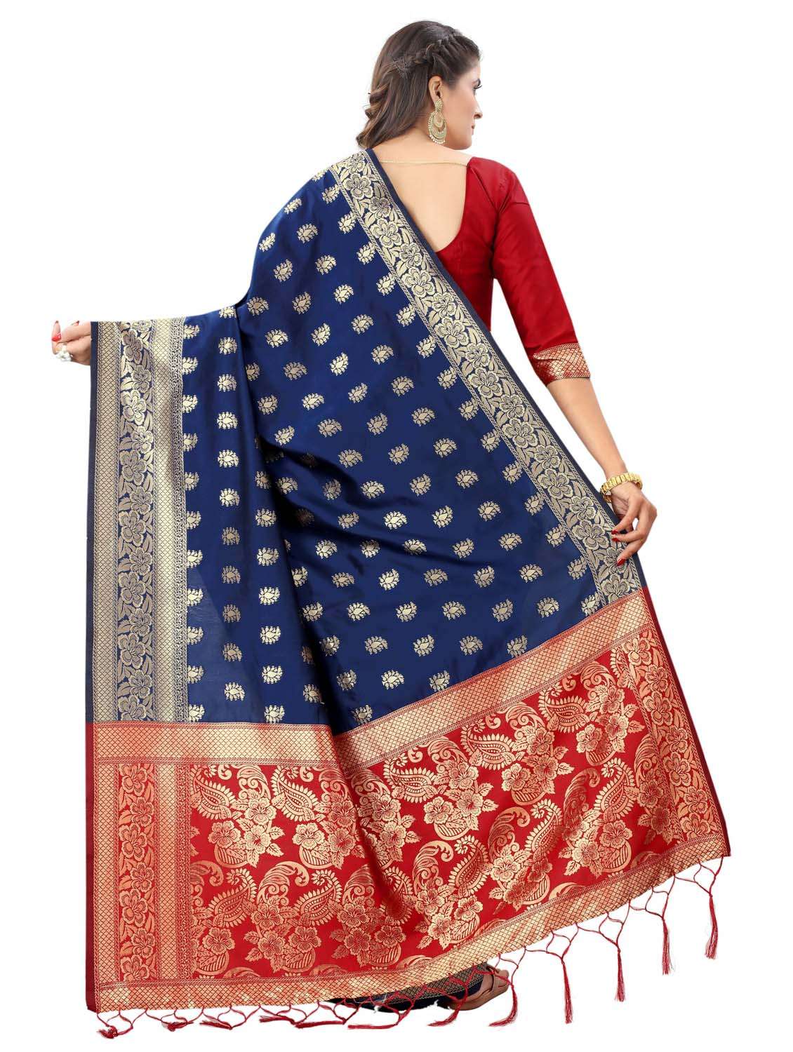 women's self design royal blue colored saree with blouse - 20175465 -  Standard Image - 2