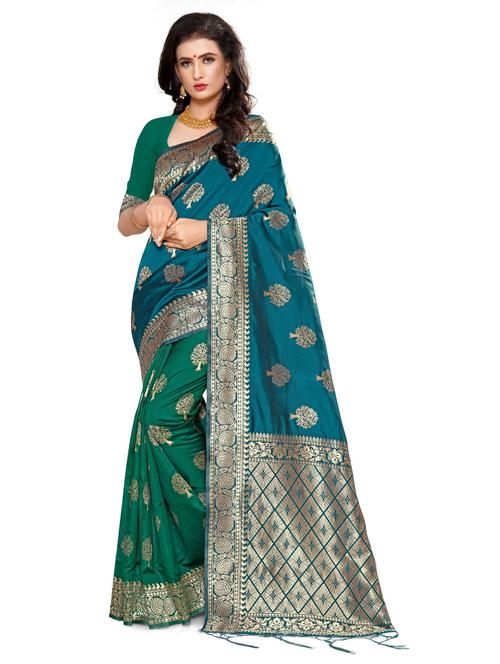 women's self design bottle green colored saree with blouse - 20175466 - Standard Image - 0