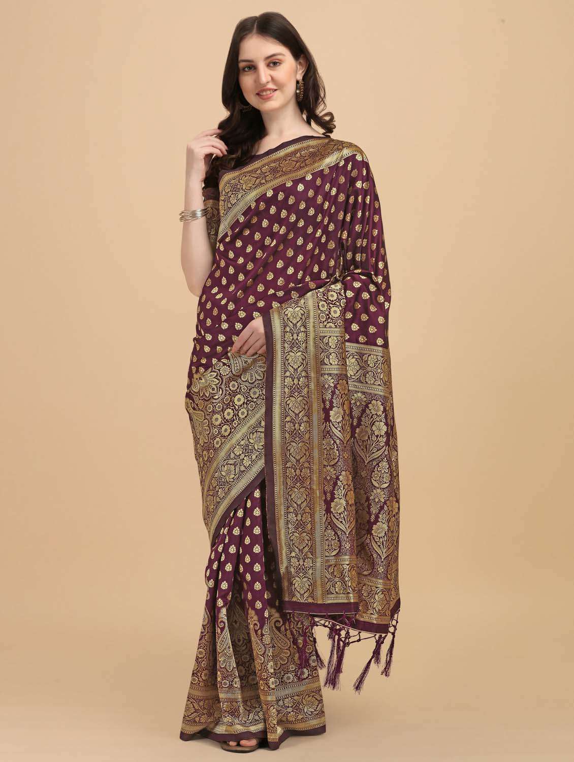 self design banarasi saree with blouse