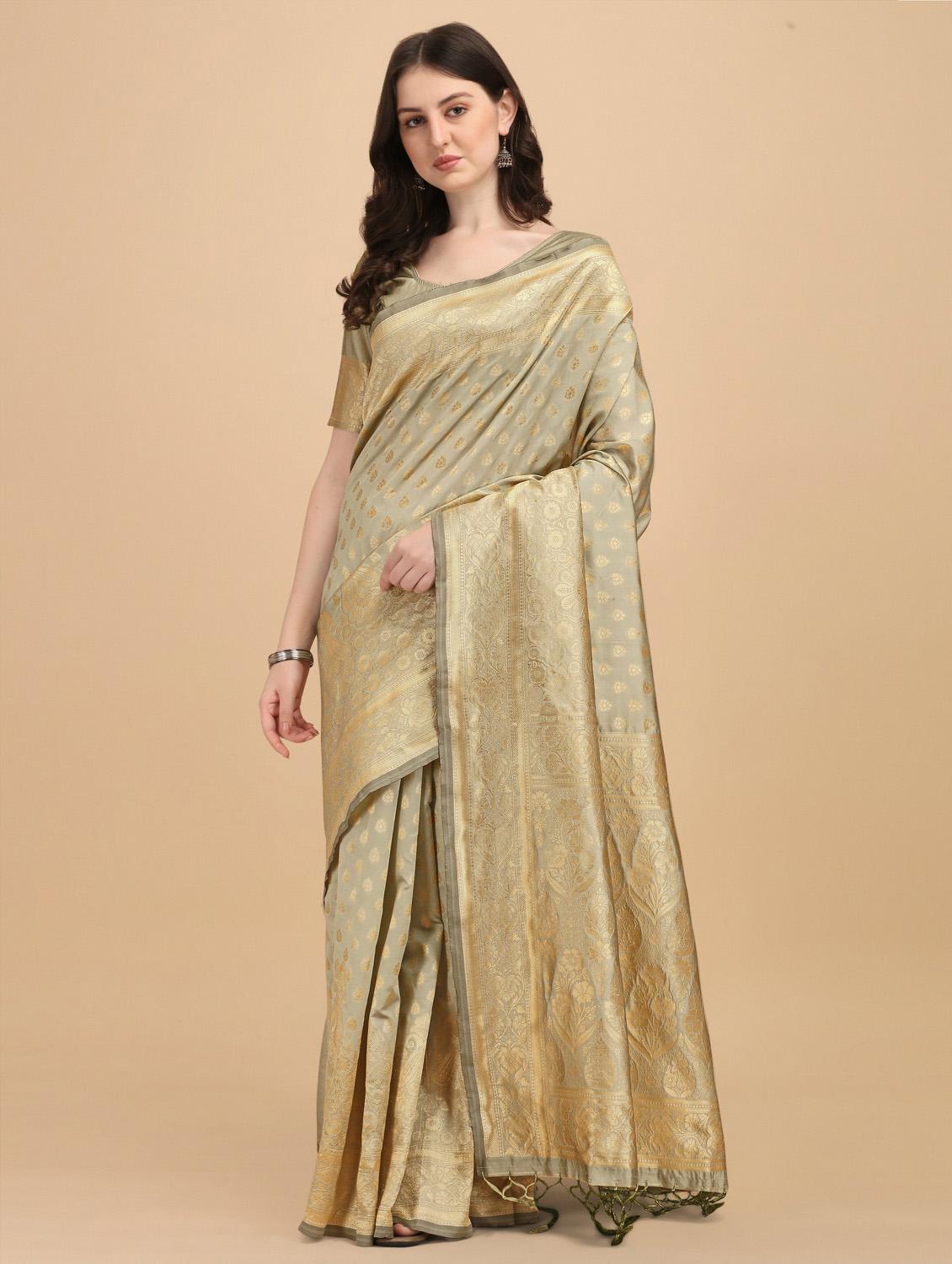 women's self design beige colored saree with blouse