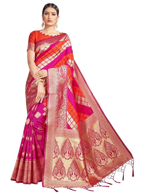 self design banarasi saree with blouse - 20175493 - Standard Image - 0