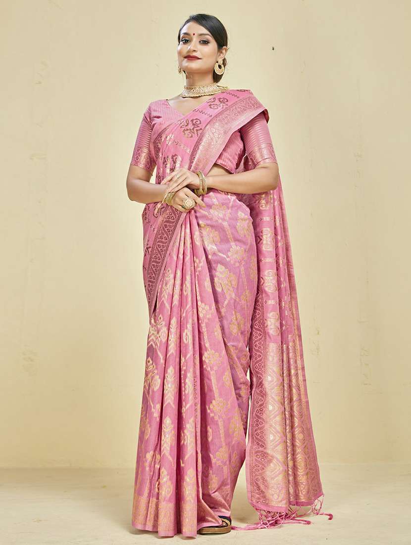 women's self design pink colored saree with blouse - 20175639 - Standard Image - 2