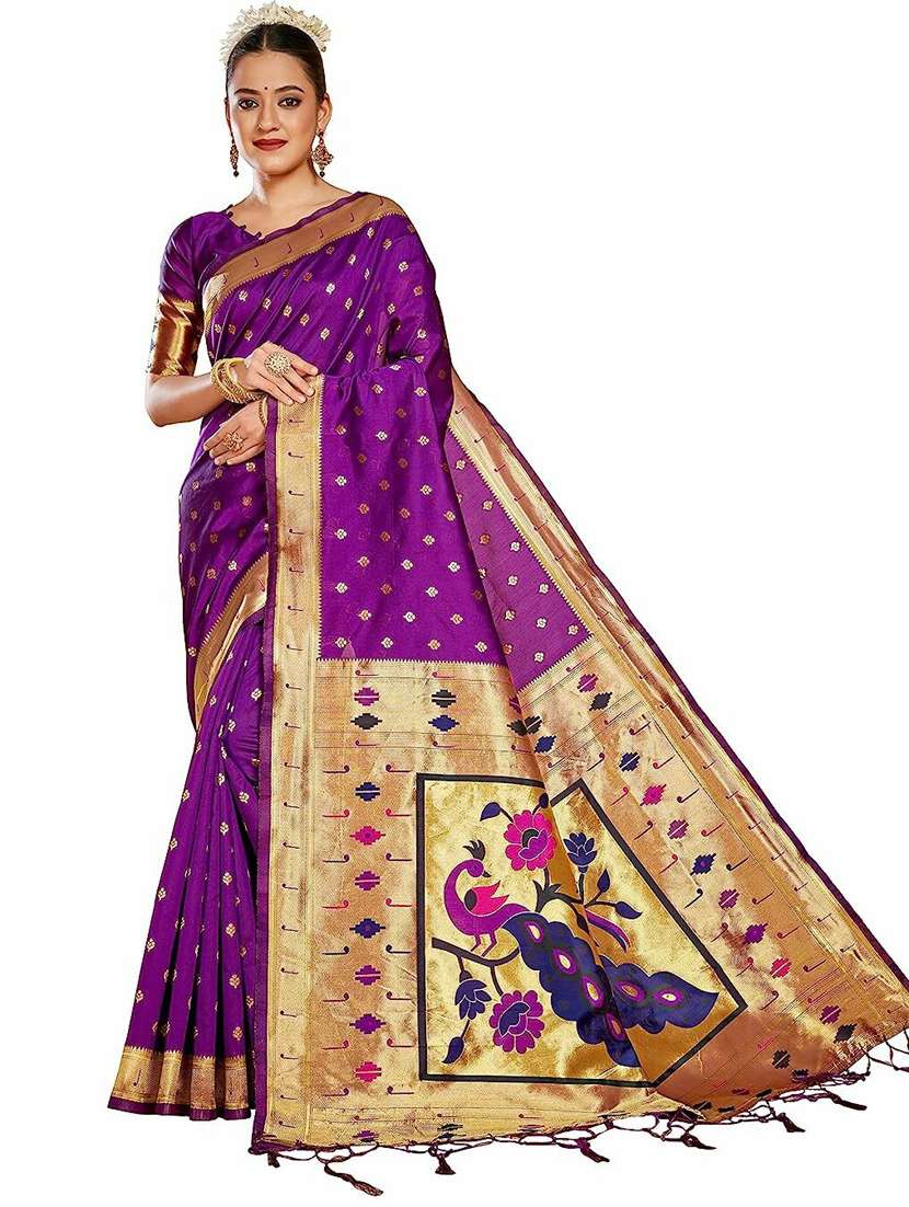 purple self design paithani saree with blouse - 20175646 -  Standard Image - 2