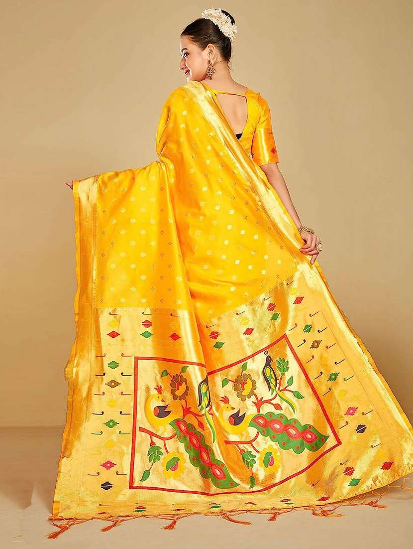 Women's Self Design Mustard Colored Saree With Blouse - 20175648 -  Standard Image - 2