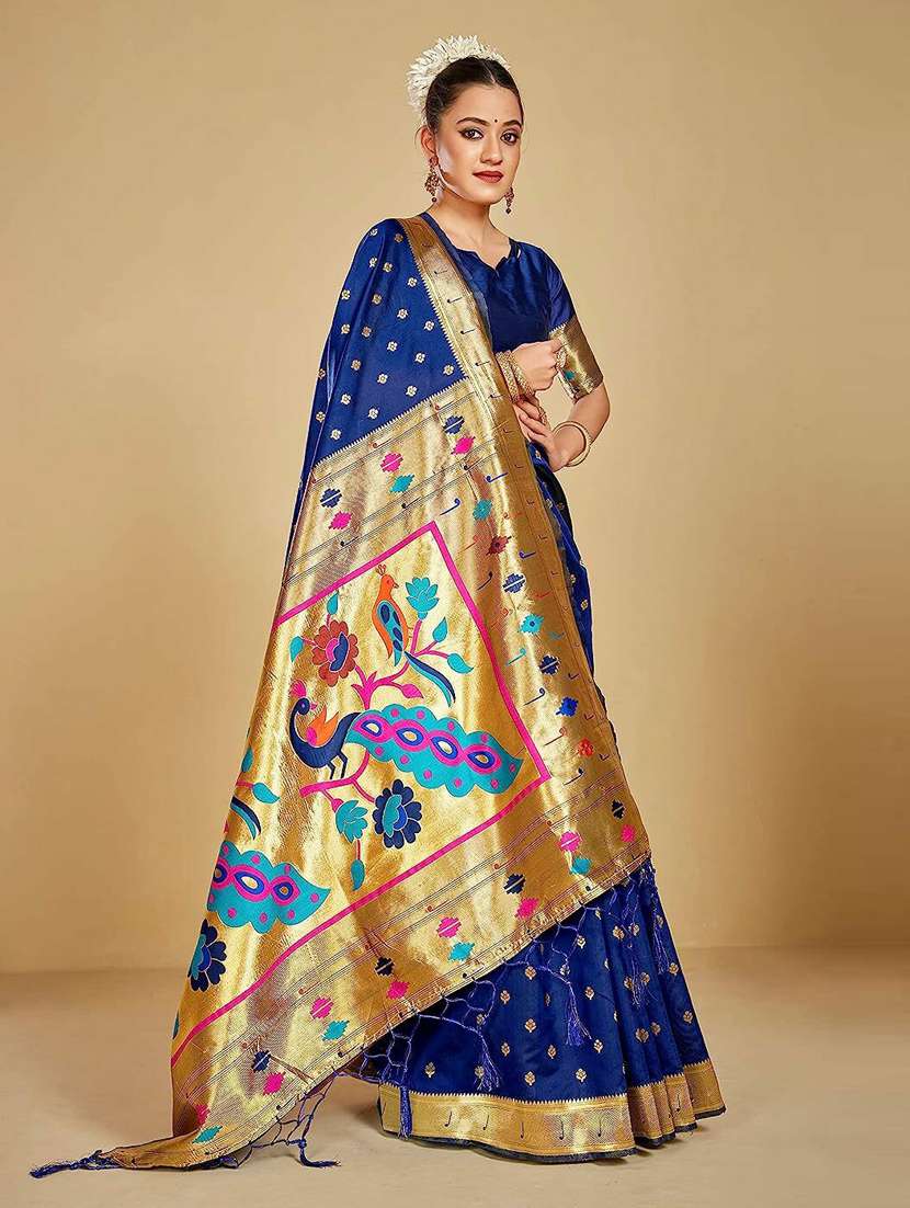 blue self design paithani saree with blouse  - 20175652 -  Standard Image - 2