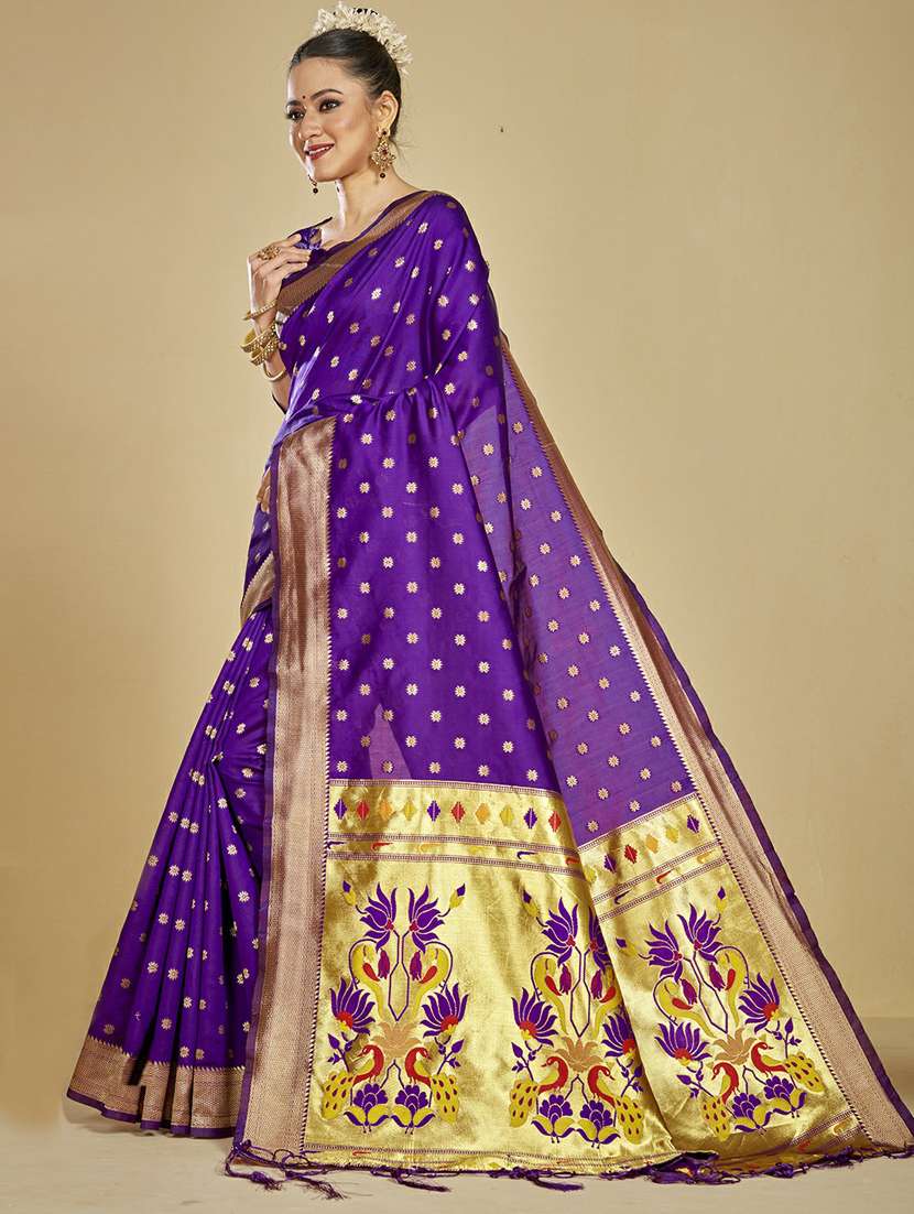 purple self design paithani saree with blouse - 20175655 -  Standard Image - 2