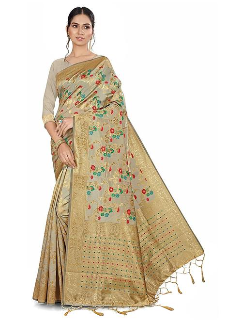 women's floral beige colored saree with blouse - 20175762 -  Standard Image - 0