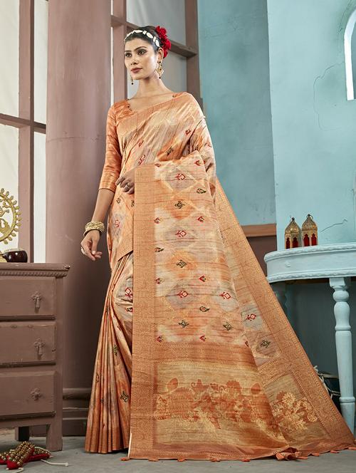 women's self design orange colored saree with blouse - 20175775 - Standard Image - 0