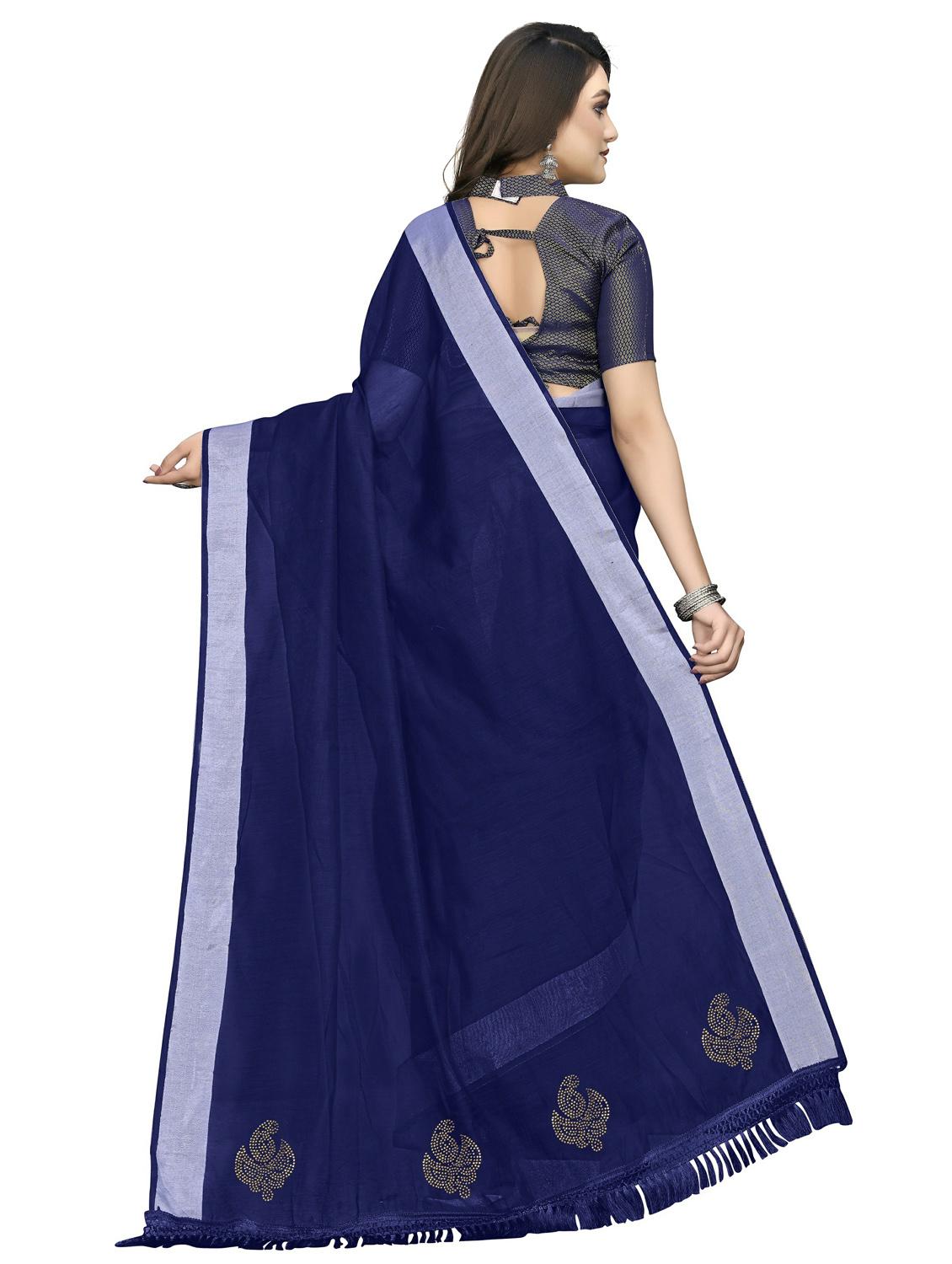 women's bordered blue colored saree with blouse - 20175787 - Standard Image - 2