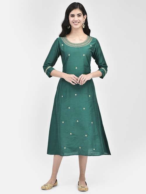 green round neck a-line ethnic dress - 20178550 -  Standard Image - 0