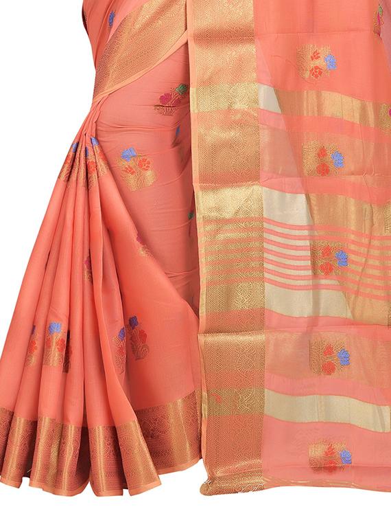 orange handloom saree with blouse - 20178594 - Standard Image - 2