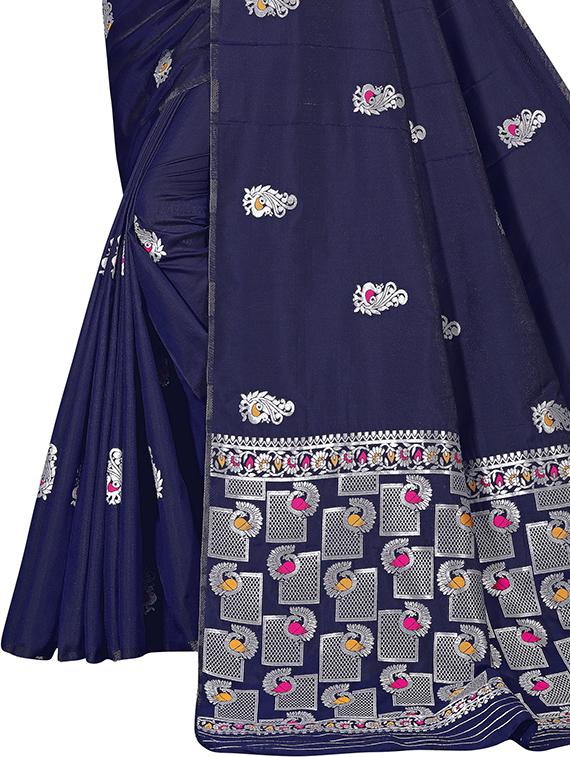 dark blue self design woven saree with blouse - 20178632 - Standard Image - 2