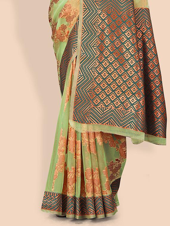 light green organza banarasi saree with blouse - 20178648 - Standard Image - 2