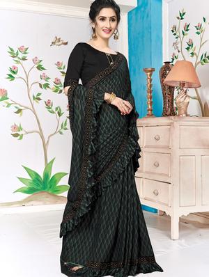 women's printed bottle green colored saree - 20181743 - Standard Image - 2