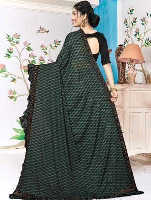 women's printed bottle green colored saree - 20181743 - Standard Image - 3