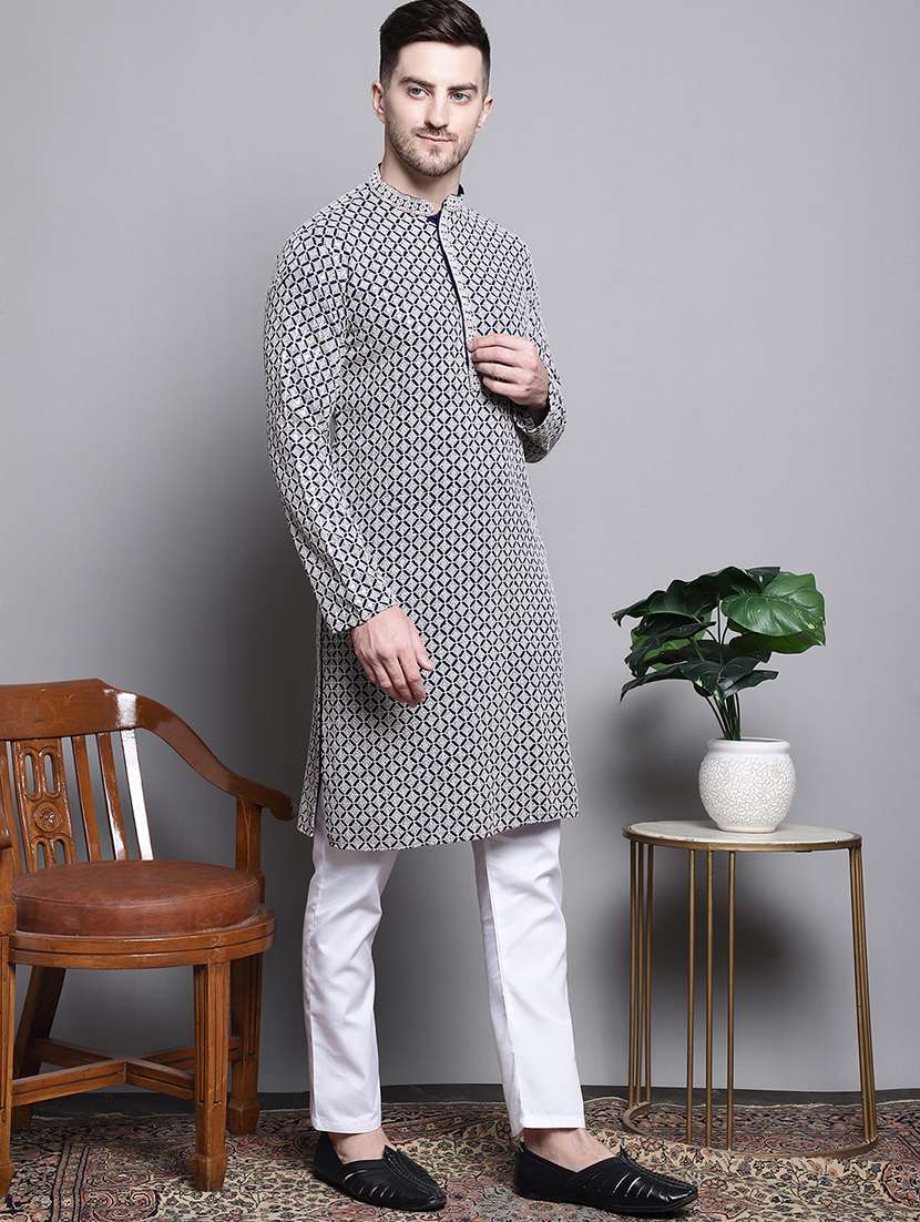 men embroidered long kurta - 20182037 -  Standard Image - 2