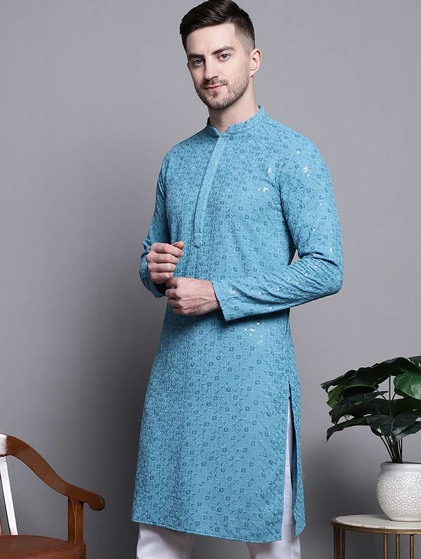 men embroidered long kurta