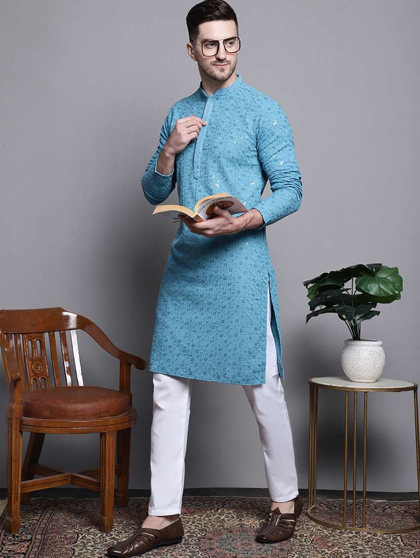men embroidered long kurta - 20182039 -  Standard Image - 2