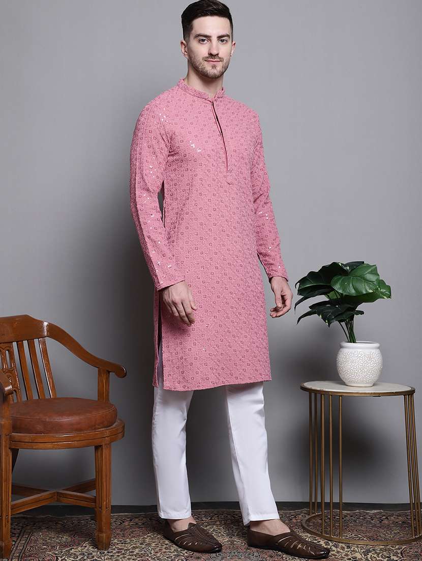sequin embroidered pure cotton kurta with pyjamas