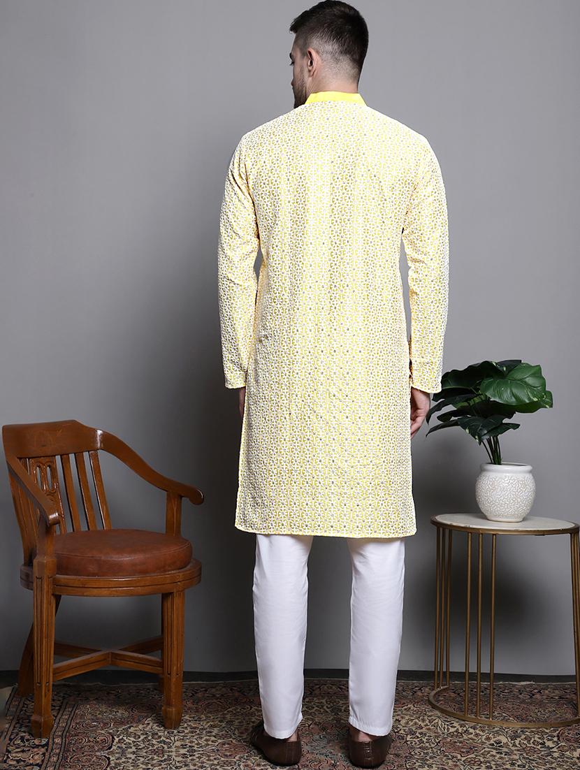 sequin embroidered pure cotton kurta with pyjamas - 20182069 - Standard Image - 2