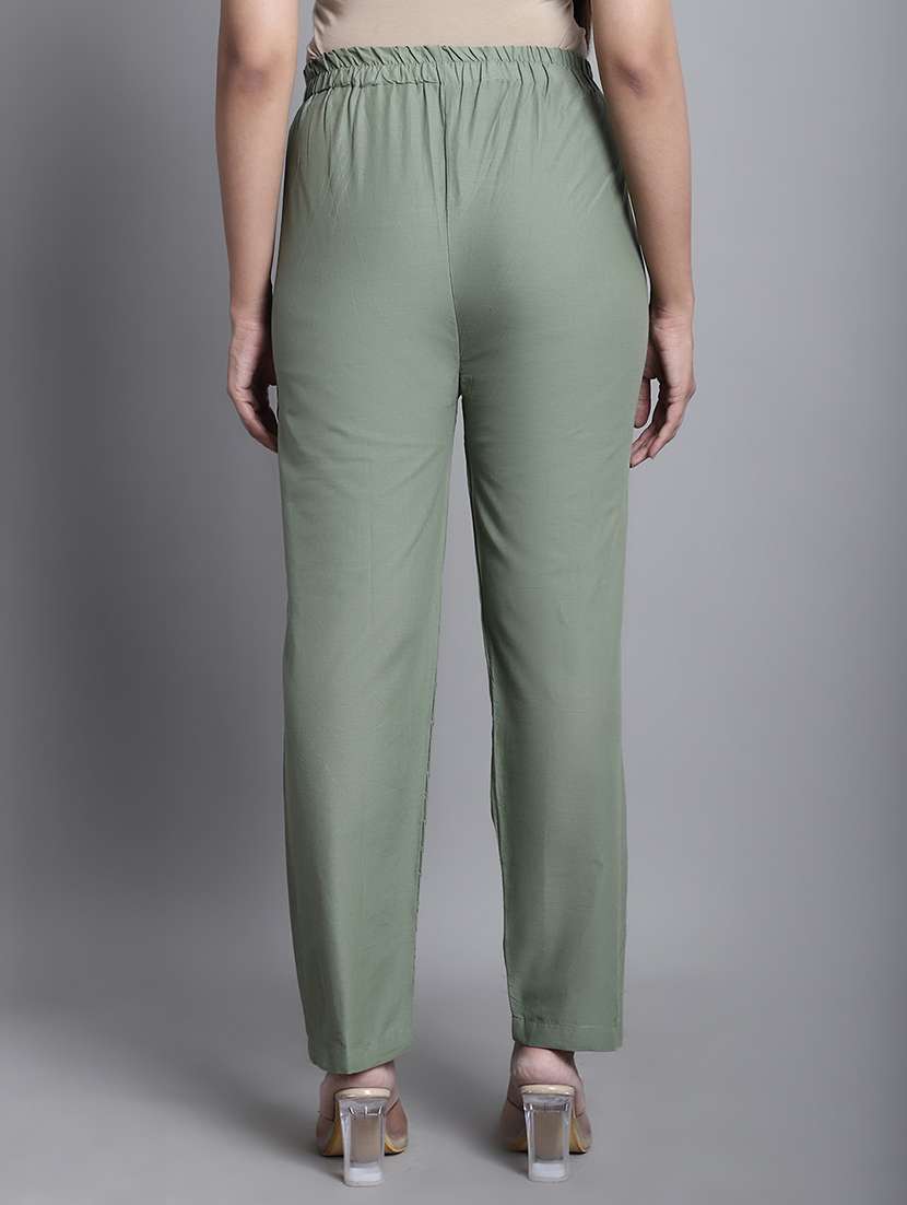 green solid straight ankle length pant - 20183573 -  Standard Image - 2