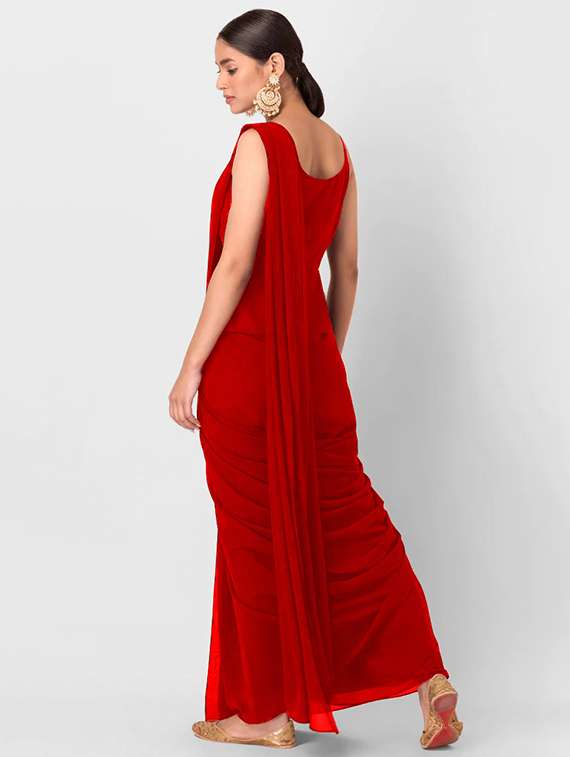women's solid red colored saree with blouse - 20183628 -  Standard Image - 2