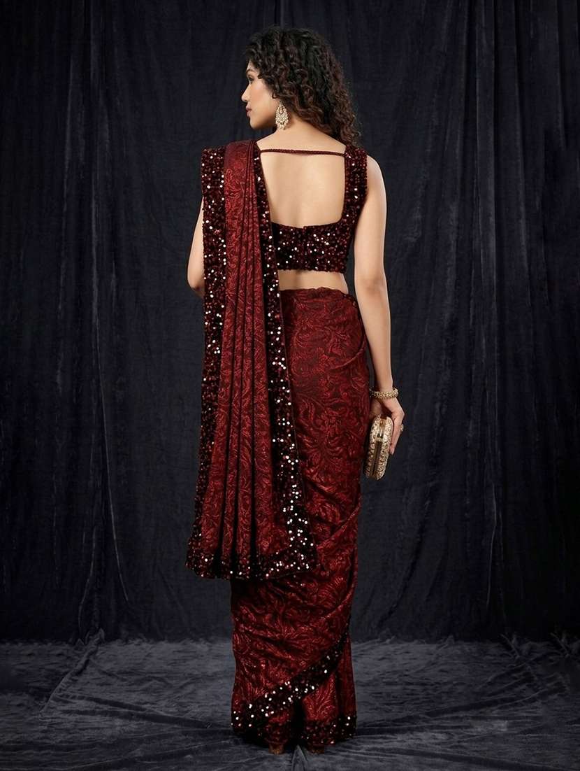 women's velvet embellished saree with blouse - 20183631 -  Standard Image - 2
