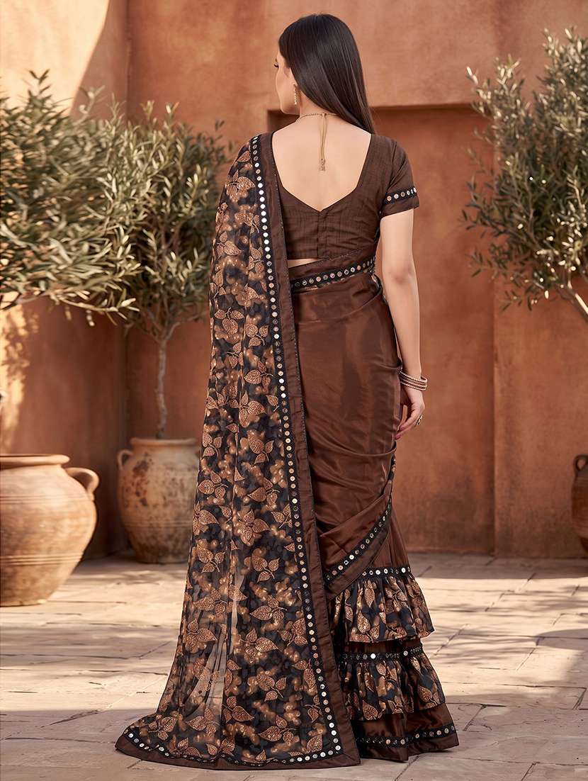 Women's Self Design Brown Colored Saree With Blouse - 20183675 -  Standard Image - 2