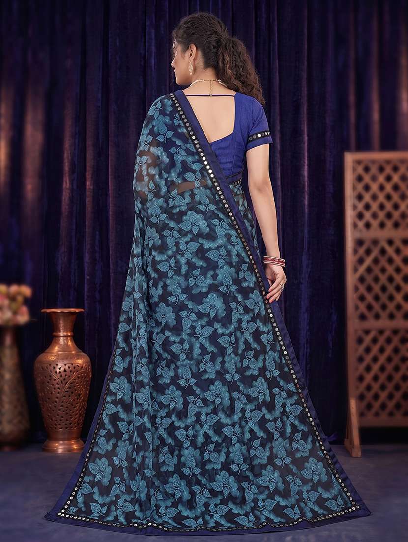 Women's Self Design Blue Colored Saree With Blouse - 20183749 -  Standard Image - 2