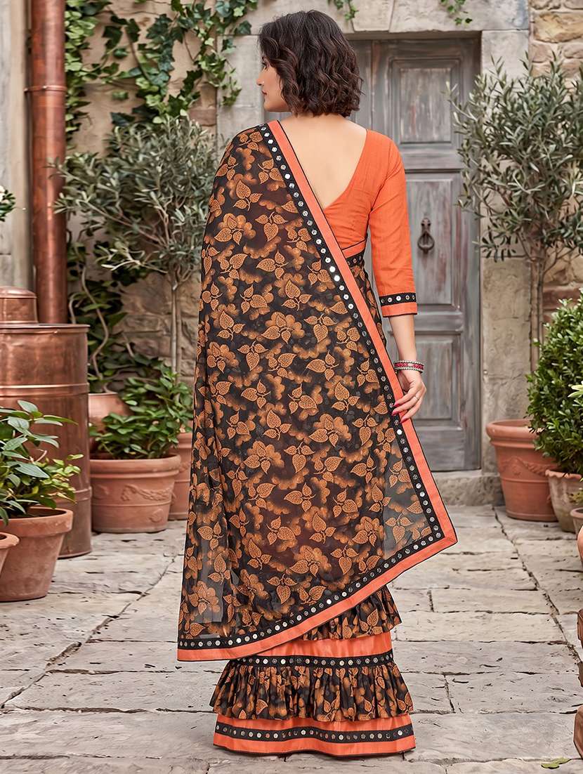 Women's Self Design Orange Colored Saree With Blouse - 20183756 -  Standard Image - 2