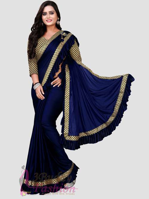 women's bordered blue colored saree with blouse - 20183797 -  Standard Image - 0