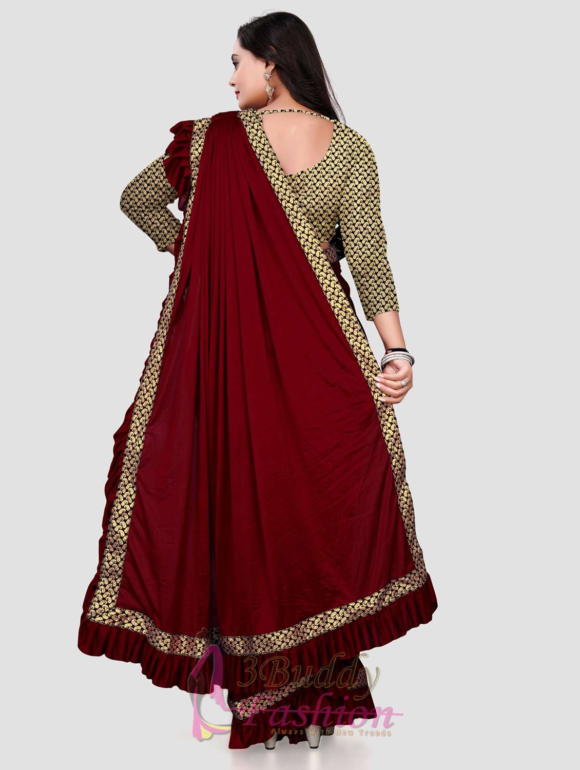 women's bordered red colored saree with blouse - 20183808 -  Standard Image - 2