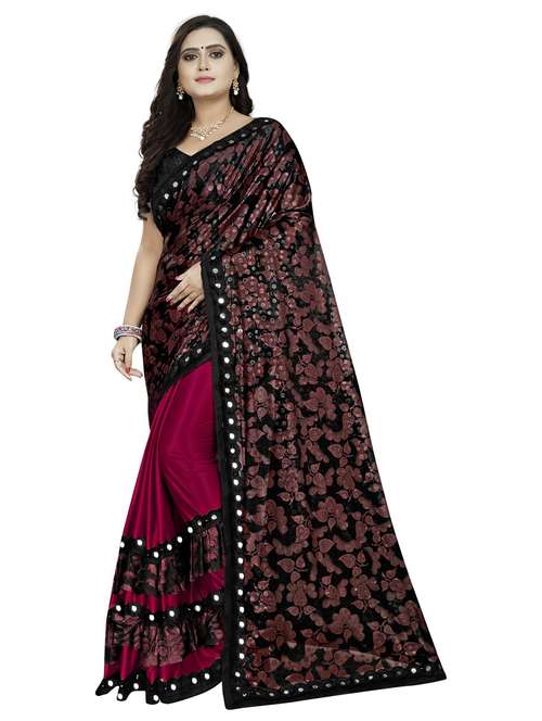 women's floral maroon colored saree with blouse - 20183827 - Standard Image - 0