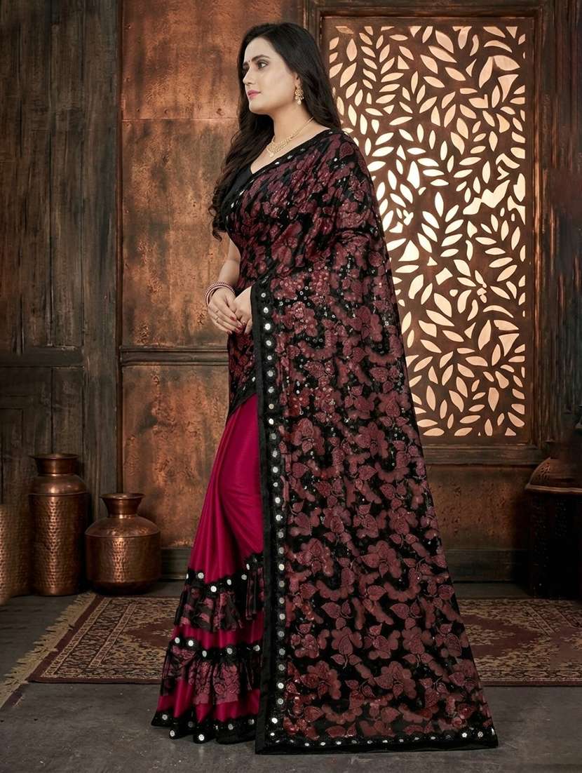 women's floral maroon colored saree with blouse - 20183827 -  Standard Image - 2