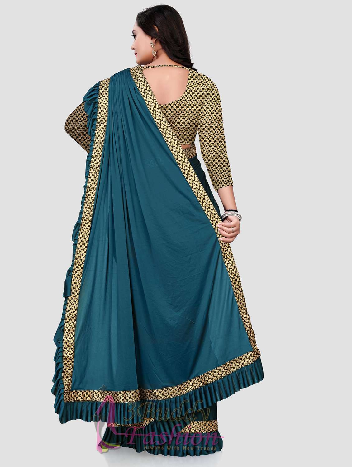 women's bordered royal blue colored saree with blouse - 20183844 -  Standard Image - 2