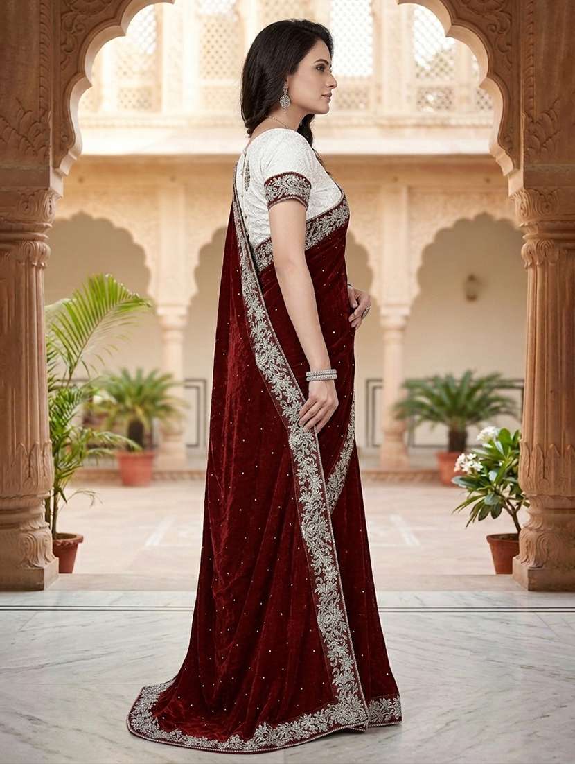 women maroon half & half saree with blouse - 20183876 -  Standard Image - 2