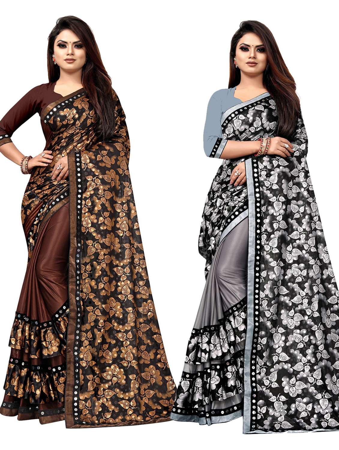 women pack of 2 printed saree with blouse