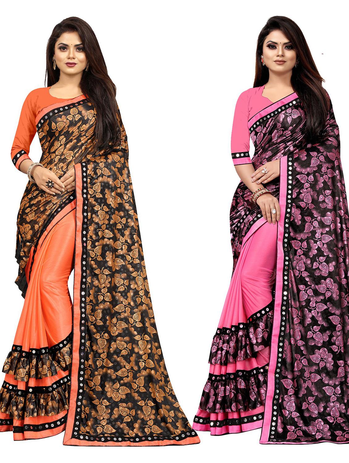 women pack of 2 printed saree with blouse - 20183925 -  Zoom Image - 0