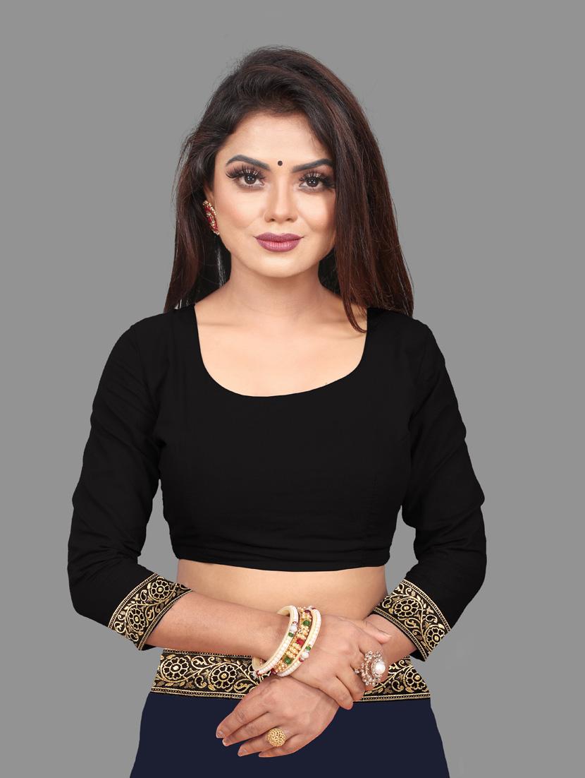dark blue solid with bordered saree with blouse - 20183970 - Standard Image - 2