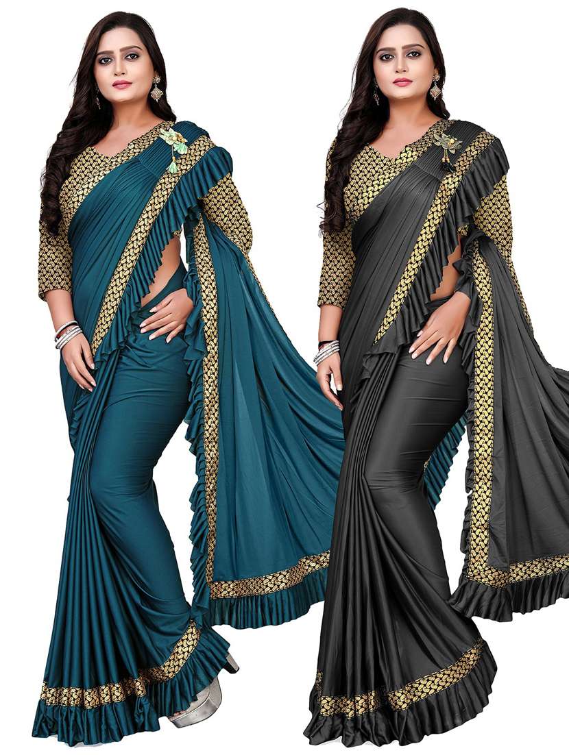 women's bordered multi colored saree with blouse