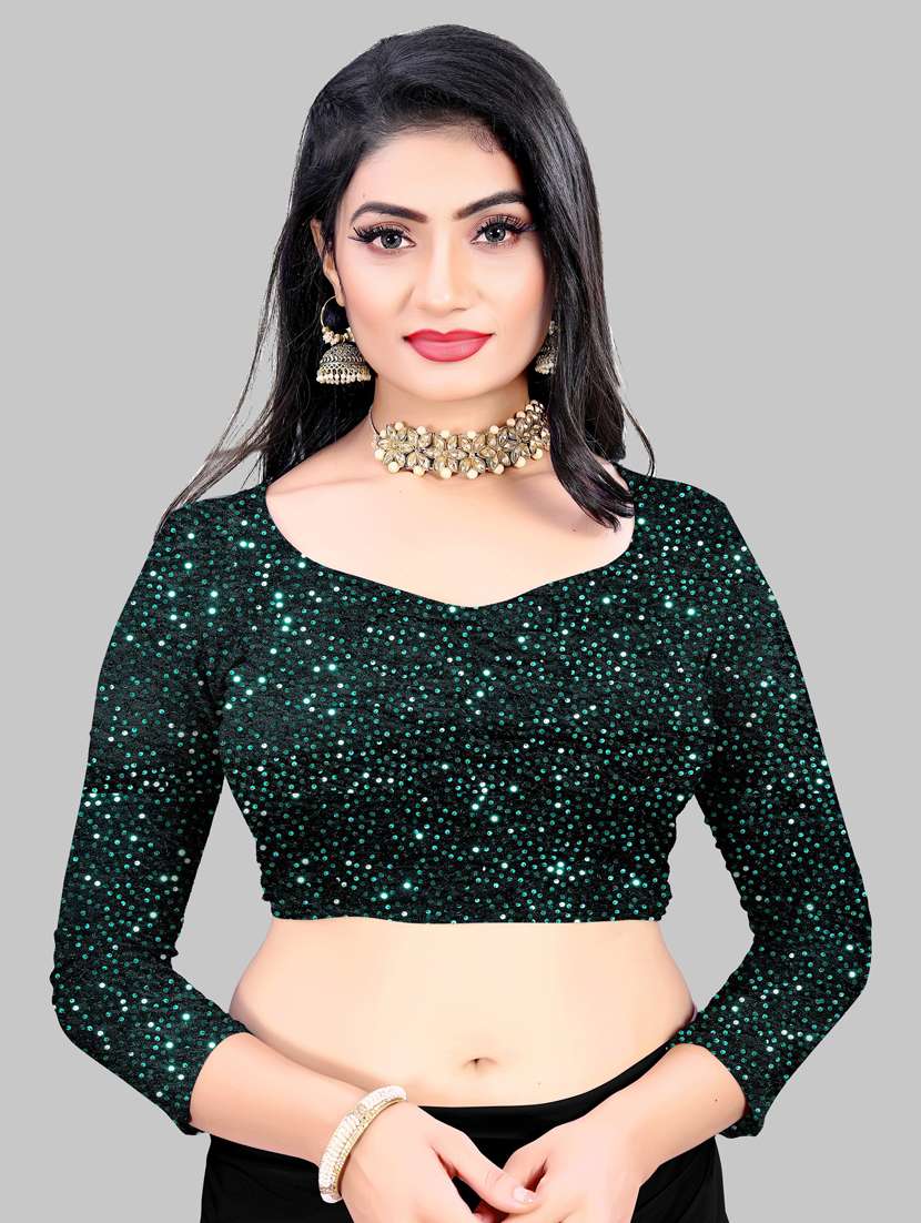 women's solid with work bottle green colored saree with blouse - 20184045 -  Standard Image - 2