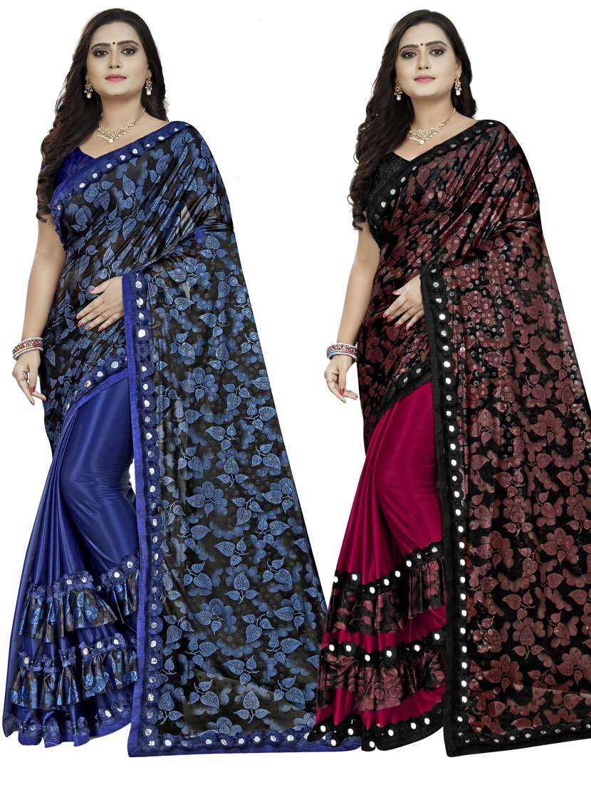 women pack of 2 printed saree with blouse