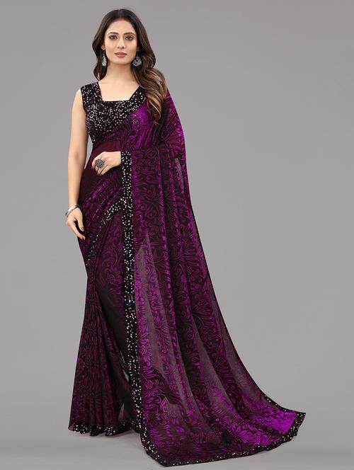 women's self design purple colored saree with blouse - 20184113 - Standard Image - 0