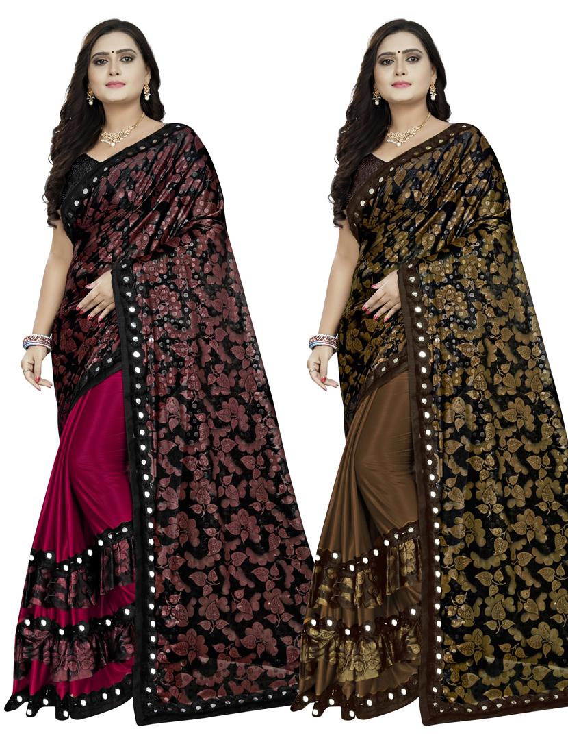 women pack of 2 printed saree with blouse - 20184153 - Zoom Image - 0