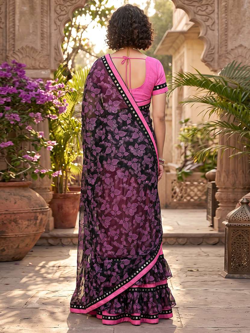 Women Printed Ruffle Saree With Blouse - 20184160 -  Standard Image - 2