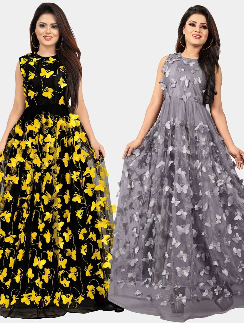 pack of 2 self design a-line gowns