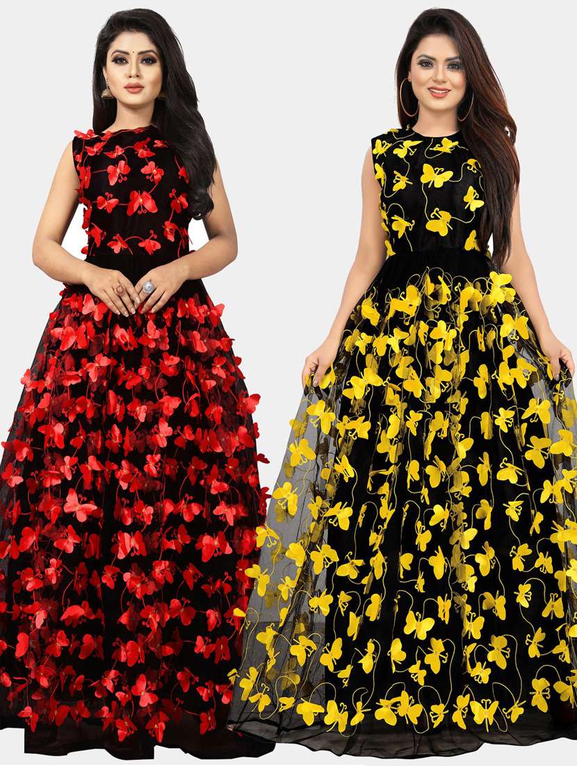 pack of 2 self design a-line gown