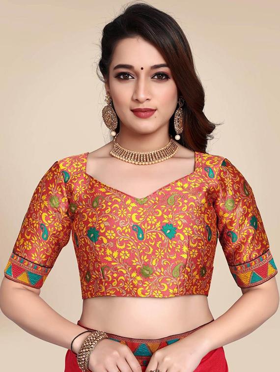 red self design woven saree with blouse - 20184345 - Standard Image - 2