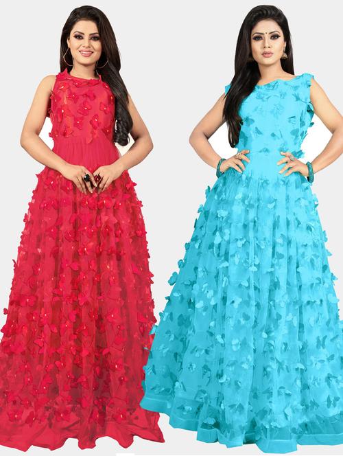 pack of 2 self design semi-stitched gown - 20184419 - Standard Image - 0
