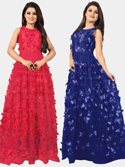 pack of 2 self design semi-stitched gown - 20184425 - Standard Image - 0